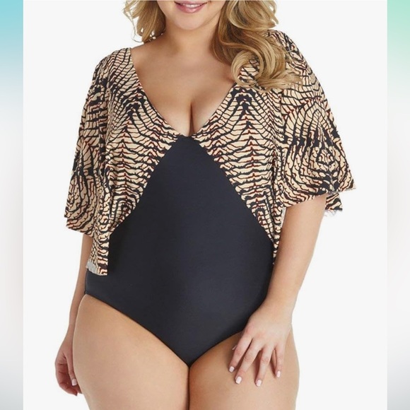 Raisins Swimsuit Stingray Flounce One Piece 24W - Picture 1 of 8